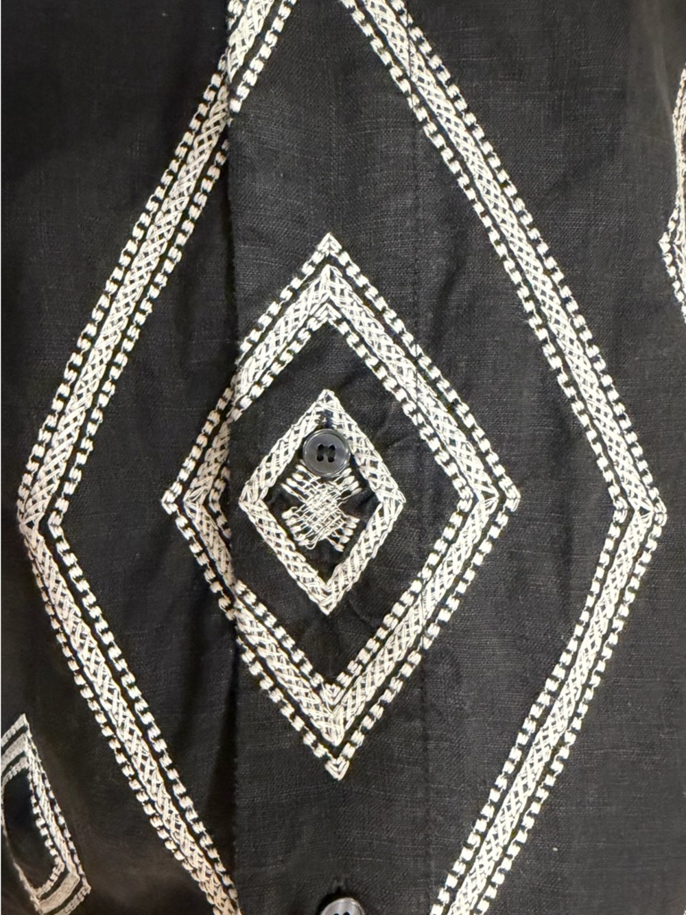 Banana Republic Men's Black 100% linen embroidered Print Shirt, relaxed fit - Picture 3 of 6